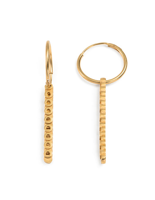 Gold Circ Line drop Hoops by May Hofman Jewellery