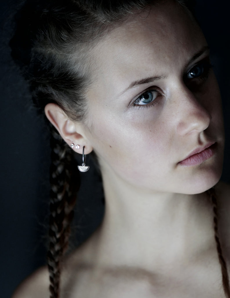 semi circle hoops in silver by may hofman jewellery 
