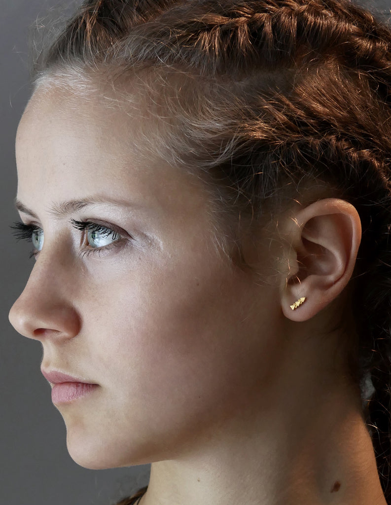 gold tri line studs by May Hofman Jewellery 