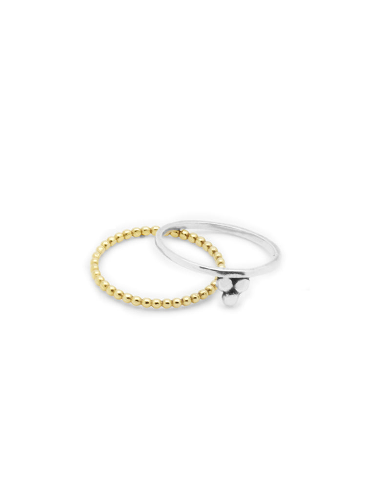 om and halo stacking rings by May Hofman Jewellery 